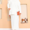 Hooded Sweater Detail Modest Two-Piece Dress Set Ecru - Image 4