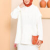 Hooded Sweater Detail Modest Two-Piece Dress Set Ecru - Image 2