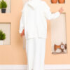 Hooded Sweater Detail Modest Two-Piece Dress Set Ecru - Image 6