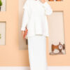 Hooded Sweater Detail Modest Two-Piece Dress Set Ecru