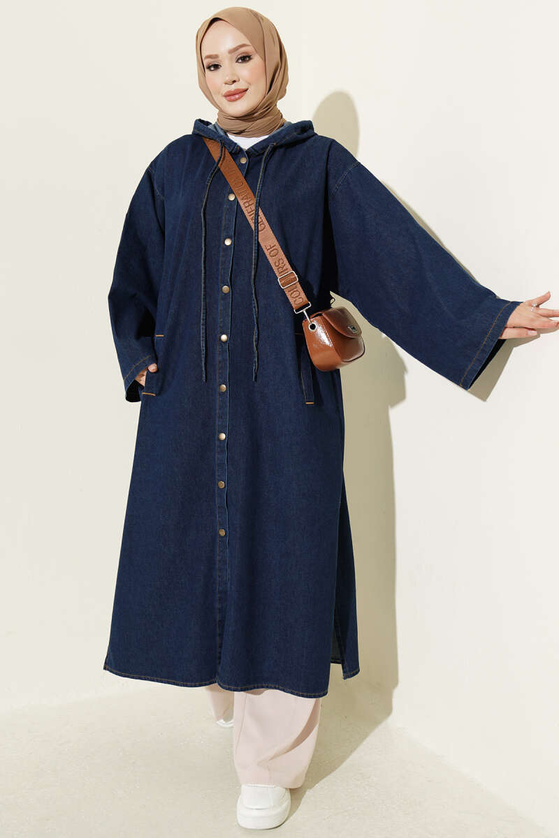 Hooded Long Denim Tunic Blue
