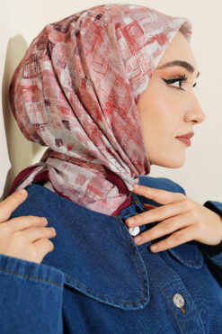 Alternative view of Checkered Bamboo Crinkle Scarf Burgundy