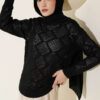 Square Pattern Openwork Knit Sweater Black