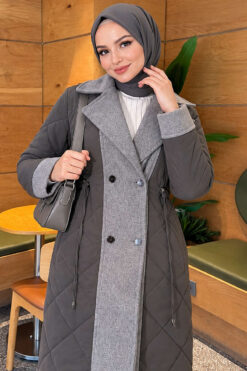 Alternative view of Wool-Blend Quilted Cashmere-Trim Coat Grey