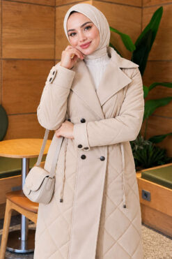 Alternative view of Wool-Blend Quilted Cashmere-Trim Coat Stone