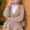 Ruffled Mesh-Trimmed Floral Knit Cardigan Beige