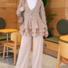 Ruffled Mesh-Trimmed Floral Knit Cardigan Beige - Image 2