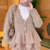 Ruffled Mesh-Trimmed Floral Knit Cardigan Beige - Image 3