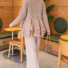 Ruffled Mesh-Trimmed Floral Knit Cardigan Beige - Image 4