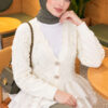 Ruffled Mesh-Trimmed Floral Knit Cardigan Ecru