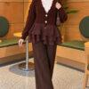 Ruffled Mesh-Trimmed Floral Knit Cardigan Coffee Brown - الصورة 2