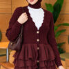 Ruffled Mesh-Trimmed Floral Knit Cardigan Plum