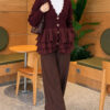 Ruffled Mesh-Trimmed Floral Knit Cardigan Plum - الصورة 2