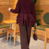 Ruffled Mesh-Trimmed Floral Knit Cardigan Plum - الصورة 4