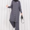 ⁦Butterfly Brooch Buttoned Knit Set Grey⁩ - الصورة ⁦4⁩