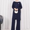 Butterfly Brooch Buttoned Knit Set Navy Blue - immagine 3