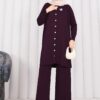 Butterfly Brooch Buttoned Knit Set Plum - immagine 3