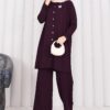 Butterfly Brooch Buttoned Knit Set Plum - immagine 5