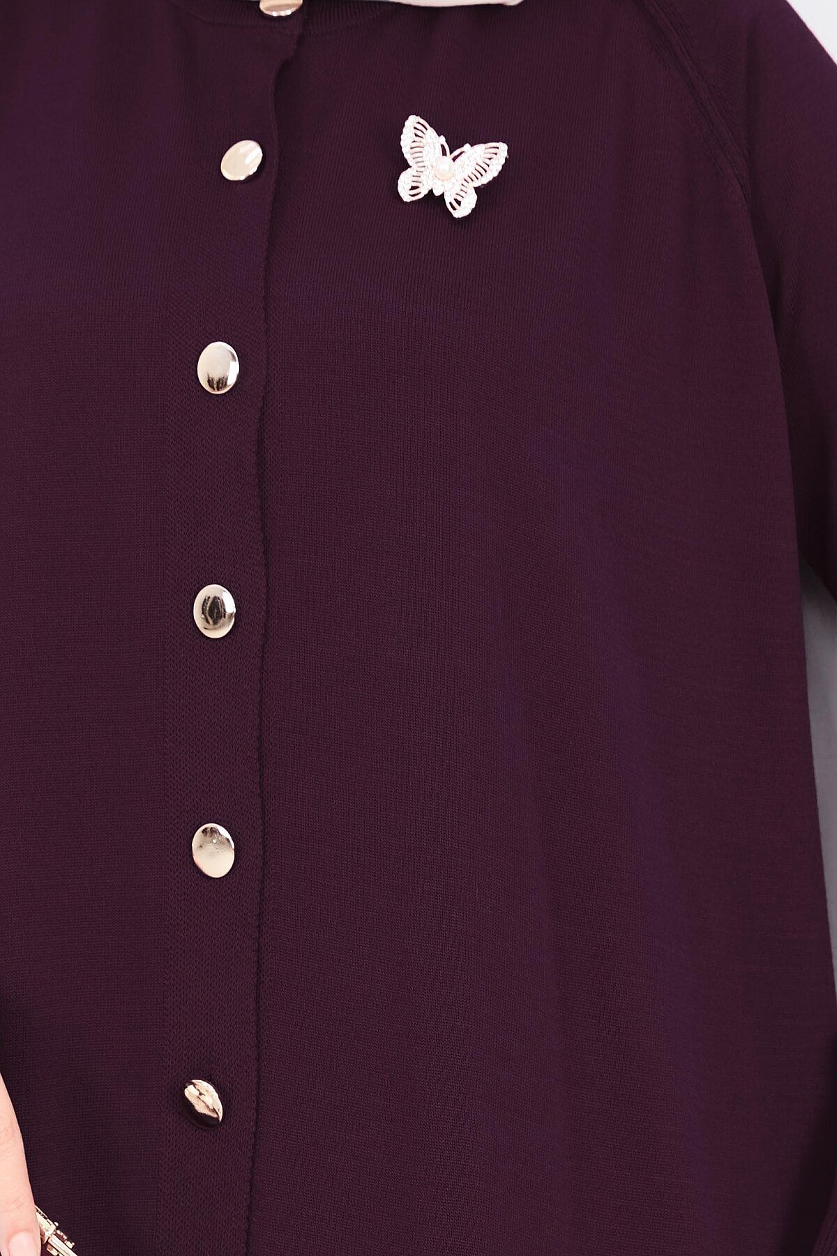 Butterfly Brooch Buttoned Knit Set Plum - immagine 8