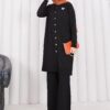 Butterfly Brooch Buttoned Knit Set Black