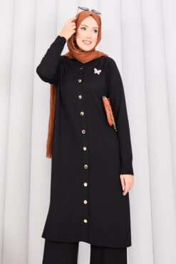 Alternative view of Butterfly Brooch Buttoned Knit Set Black