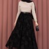 Printed Tulle Skirt with Belt Detail Black