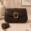 Women's Handbag with Belt Buckle Detail Dark Brown