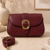 Women's Handbag with Belt Buckle Detail Burgundy