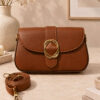 Women's Handbag with Belt Buckle Detail Tan