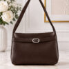 Belt Buckle Detail Short Sleeve Tote Bag Dark Brown