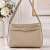 Belt Buckle Detail Short Sleeve Tote Bag Beige