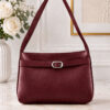 Belt Buckle Detail Short Sleeve Tote Bag Burgundy