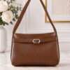 Belt Buckle Detail Short Sleeve Tote Bag Tan