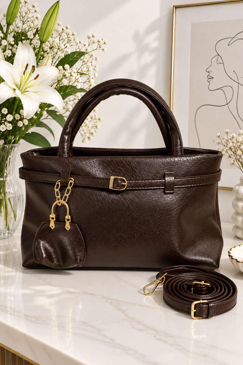 Women's Handbag with Belt Loop Dark Brown