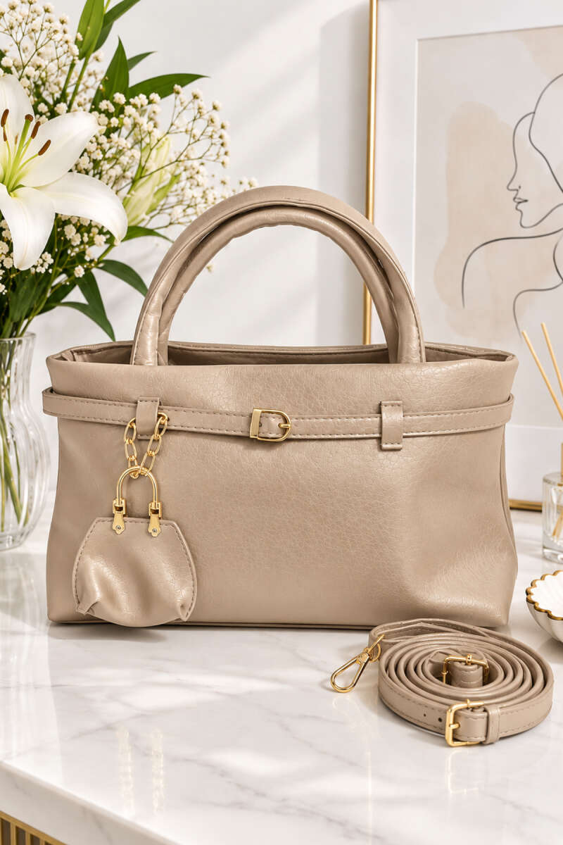 Women's Handbag with Belt Loop Beige