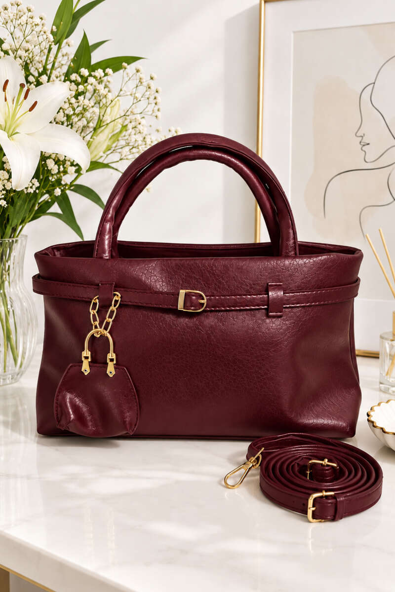 Women's Handbag with Belt Loop Burgundy