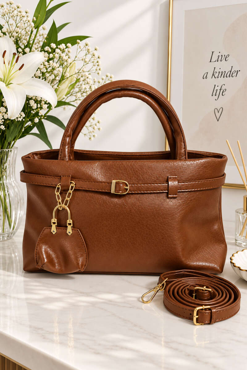 Women's Handbag with Belt Loop Tan