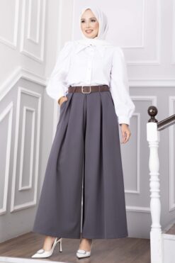 Alternative view of Waist-Embellished Pocketed Skirt Pants Grey