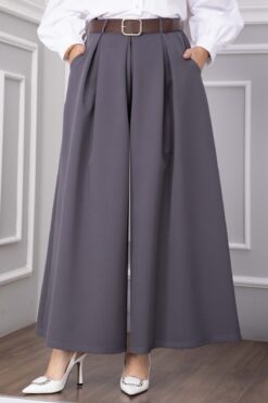 Waist-Embellished Pocketed Skirt Pants Grey