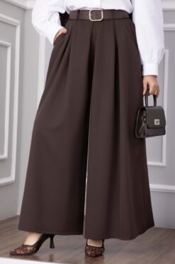 Waist-Embellished Pocketed Skirt Pants Brown