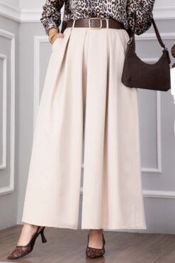 Waist-Embellished Pocketed Skirt Pants Khaki