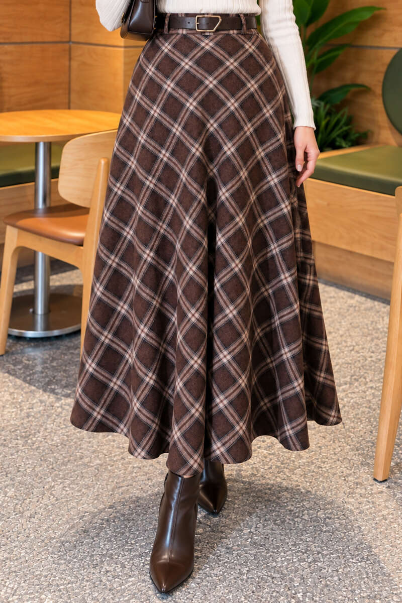 Belted Checkered Skirt Chestnut – Bild 3