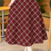 Belted Checkered Skirt Plum