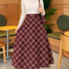 ⁦Belted Checkered Skirt Plum⁩ - الصورة ⁦2⁩