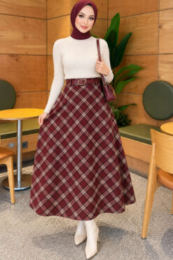 Alternative view of Belted Checkered Skirt Plum