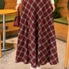 ⁦Belted Checkered Skirt Plum⁩ - الصورة ⁦4⁩