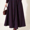 Checkedered Pleated Skirt with Waist Belt Burgundy
