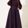 Checkedered Pleated Skirt with Waist Belt Burgundy - immagine 2