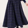 Checkedered Pleated Skirt with Waist Belt Navy Blue