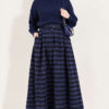 Checkedered Pleated Skirt with Waist Belt Navy Blue - immagine 2